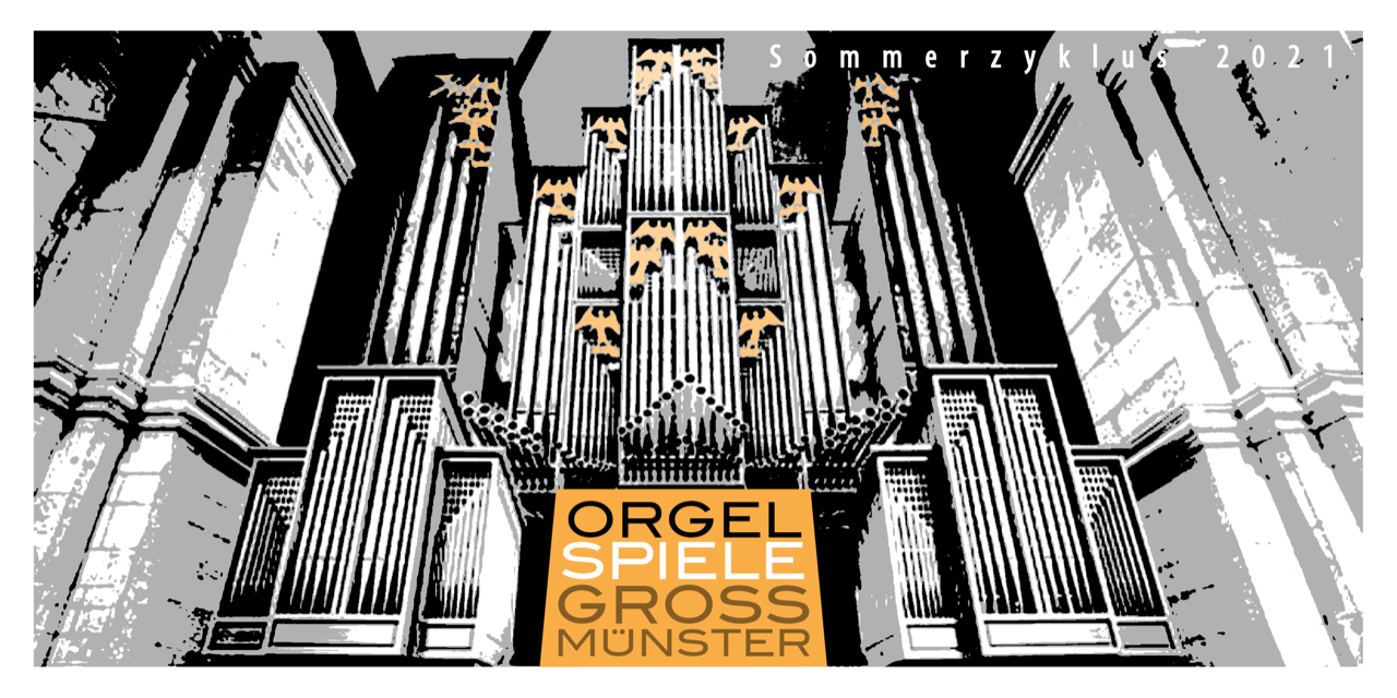 Illustration der Grossmünster Orgel mit Titel "Orgelspiele Grossmünster"